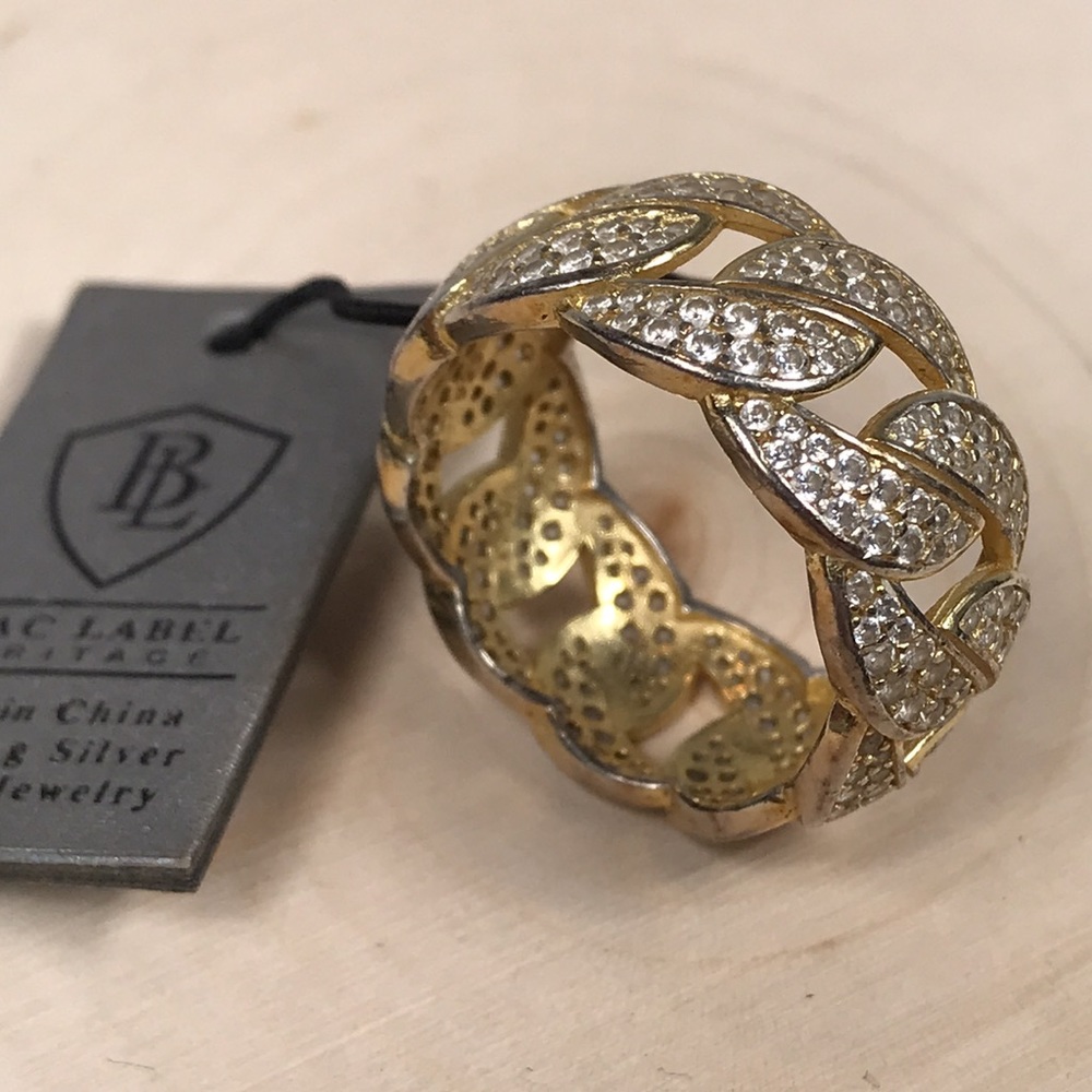 Blac Label 925 Sterling Silver Cubic Zirconia Golden Men's Ring NWT